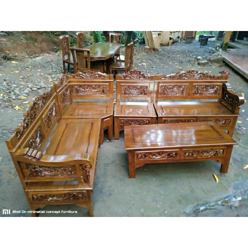 kursi tamu sudut bagong kayu jati