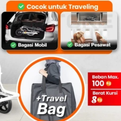 Kursi Roda Traveling Lipat Untuk Umroh Haji Travel + Tas - Kursi Roda Traveling RMS FC800 Kuat Kokoh Ringan