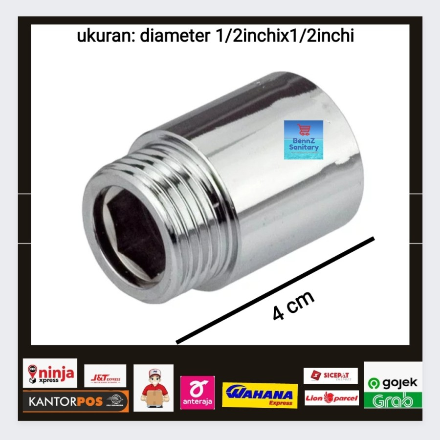 penyambung kran air ukuran 1/2 x 1/2, sok penyambung kran panjang 4 cm