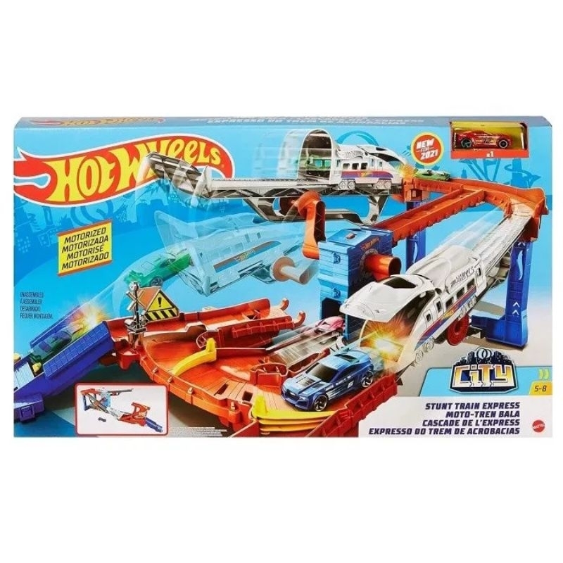 Hot Wheels City Track Stunt Train Express Playset GRW38