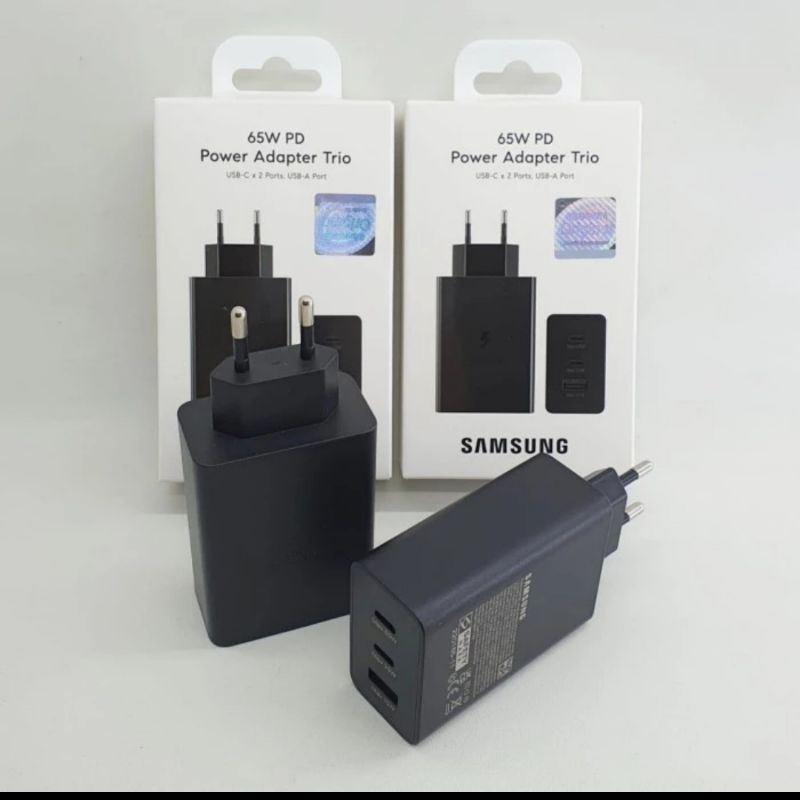 ADAPTOR KEPALA CHARGER SAMSUNG 65W BATOK 3 PORT USB . USB C 2 - USB A ORIGINAL