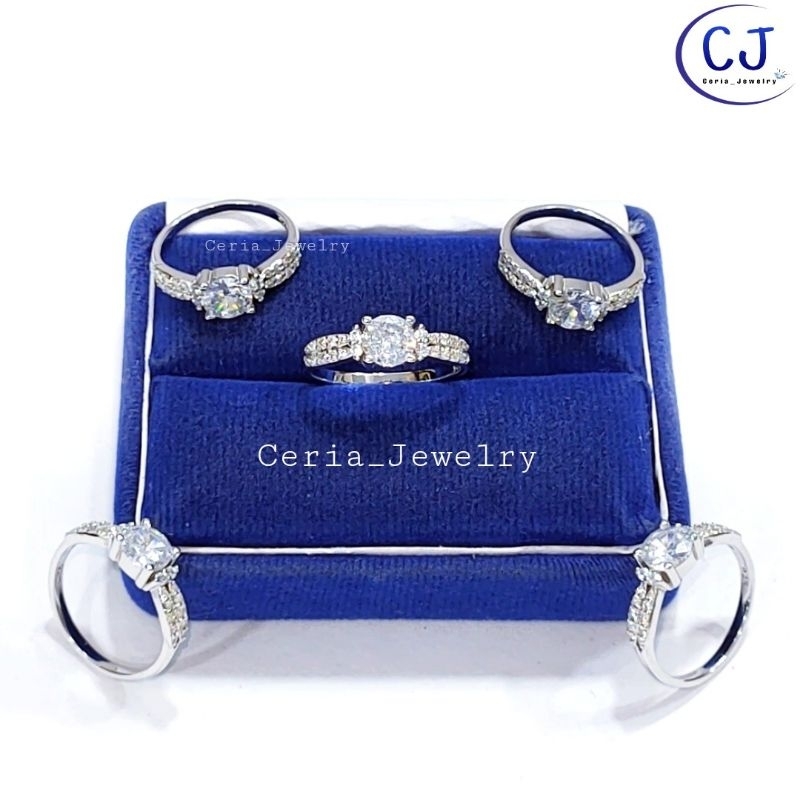 Cincin Perak Asli Silver Wanita 925 Lapis Emas Putih Model Desi Variasi Permata 4Baris Model Diamond - Perhiasan Perak Asli