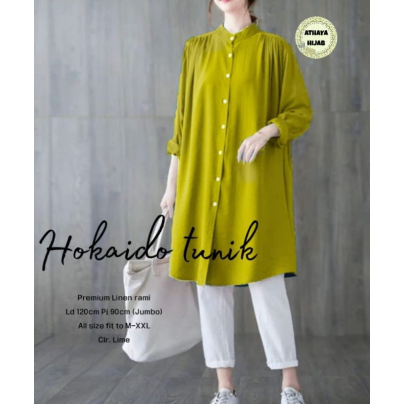 Tunik Jumbo Polos Linen LD 120 Hokaido Tunik Model Terbaru Kekinian Simple Elegan Polos By Athaya Hi