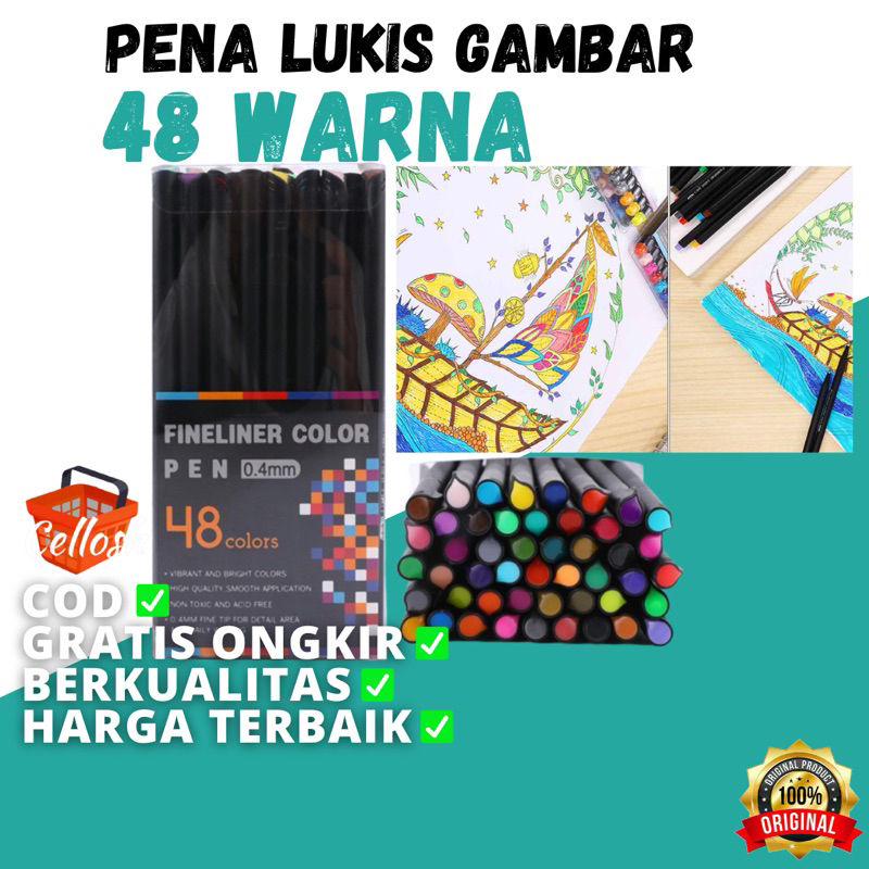 Pena Warna Gambar 48 Warna Drawing Pen Fine Point Art Watercolor 0.4mm 48 Color