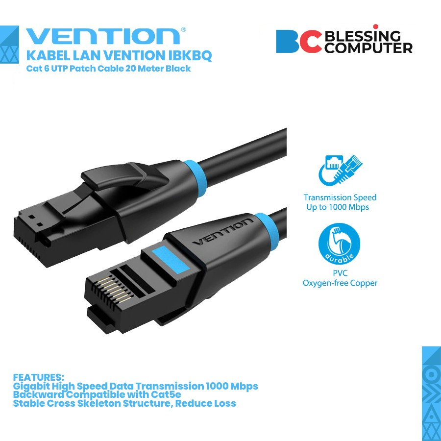 KABEL LAN VENTION IBKBQ Cat 6 UTP Patch Cable 20 Meter Black