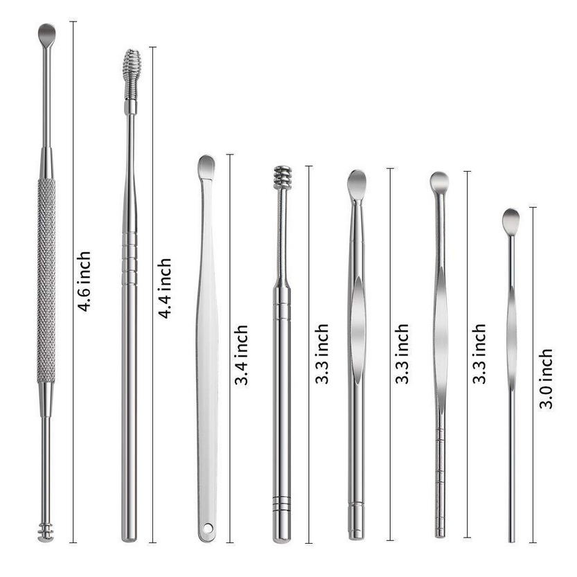 Perawatan Pembersih Telinga Korek Kuping Ear Wax Picker 1 Set 7 PCS Stainless Steel + Kuas