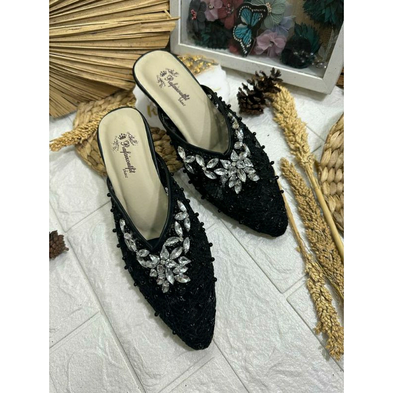 Sepatu wedding pesta cantik dhara hitam 3cm kaca