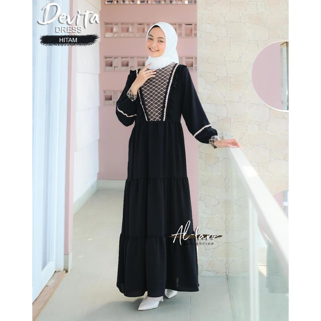 DRESS CRINGKEL BROKAT DEVITA BY ALFARO RENDA PUTIH HITAM GAMIS BAJU MANASIK HAJI UMROH