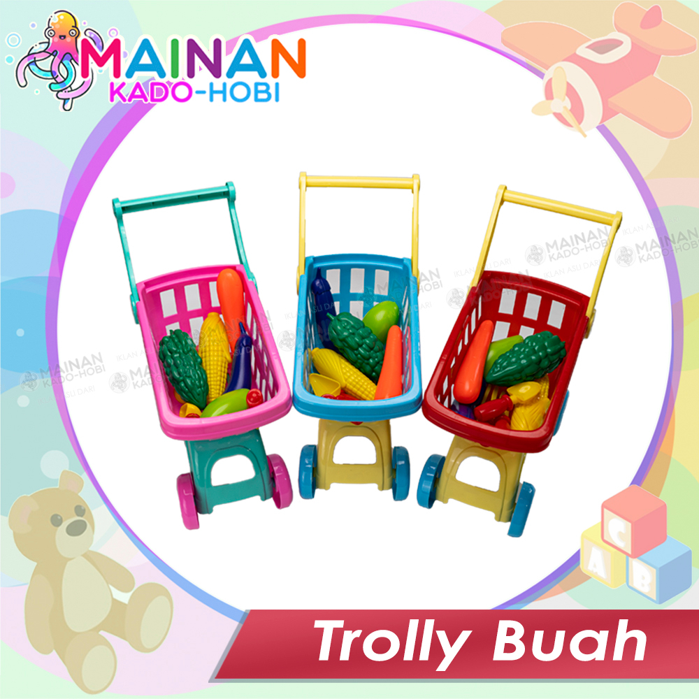 HADIAH ULANG TAHUN MAINAN PERAN EDUKASI MOTORIK ANAK PEREMPUAN TROLI BUAH SAYUR