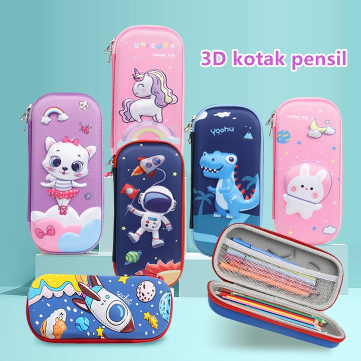 Kotak Pensil 3D Anti Air/ Tempat pensil timbul 3D Karakter Lucu Bahan Eva Untuk Anak Laki-laki dan perempuan