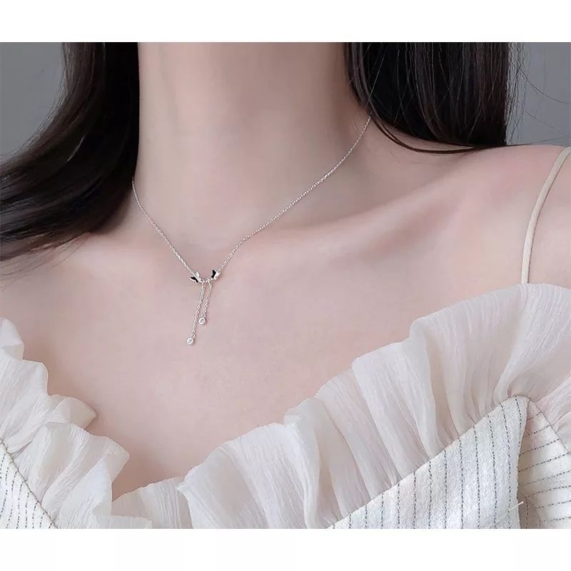 FerenHongXia Kalung Liontin Necklace Kupu Kupu Ganda Rumbai Zirkon Versi Korea