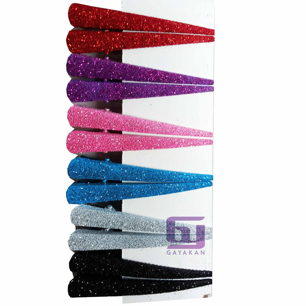 1 Lusin (12 Pcs) Jepitan Rambut Jepit Bebek Warna Glitter Ukuran Dewasa