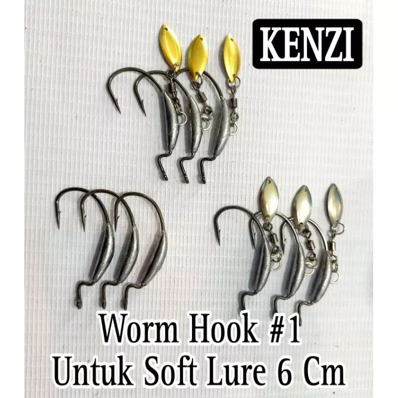 WORM HOOK KENZIE untuk SOFT LURE ukuran 6cm