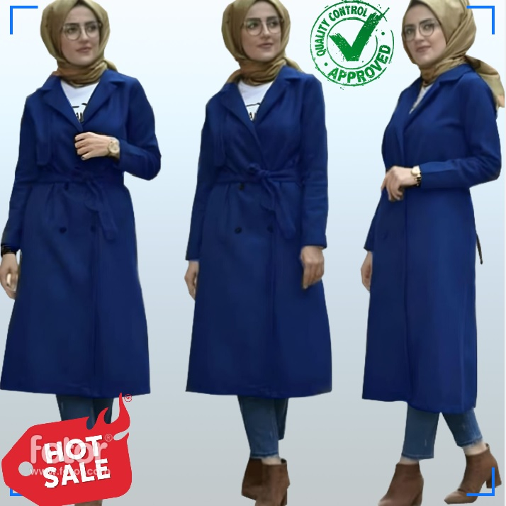 DNKRI - Long Coat Blazer Wanita Muslimah Tebal Jaket Panjang