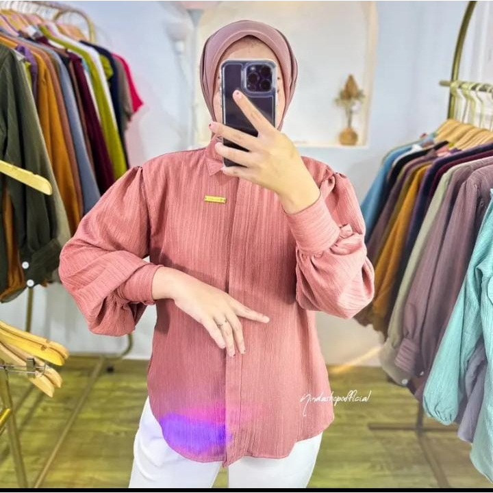 Blouse crinkle airflow terbaru kekinian 2022 kemeja wanita lengan panjang