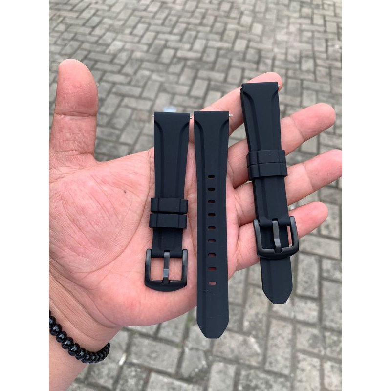 Strap talu jam tangan silicon original lembut lentur full hitam 20mm quikreales