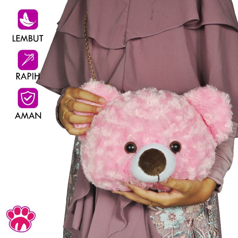 Tas Slempang Rantai Boneka Kepala Teddy Bear Anak Dewasa Tiktok Viral Bulu Murah Karakter Lucu Pink 