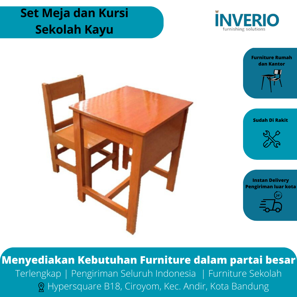 Set Meja dan Kursi Sekolah Kayu