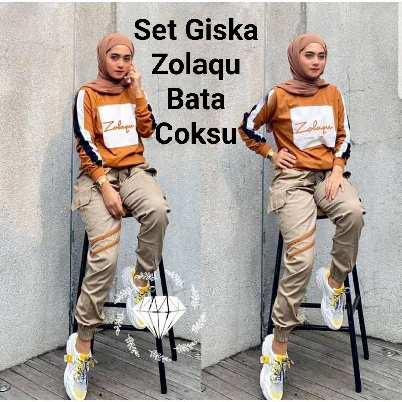 Pakaian Set Wanita  Kekinian/Set Giska Z Style Dan Set Giska Zolaqu All Size/Matt Babyterry Mix Moscrepe