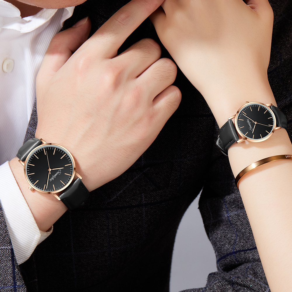 SUNLIFEX Jam Tangan Couple Sebenar dan asli Quartz Kulit  Bisnis Mode Anti Air Couple Watch