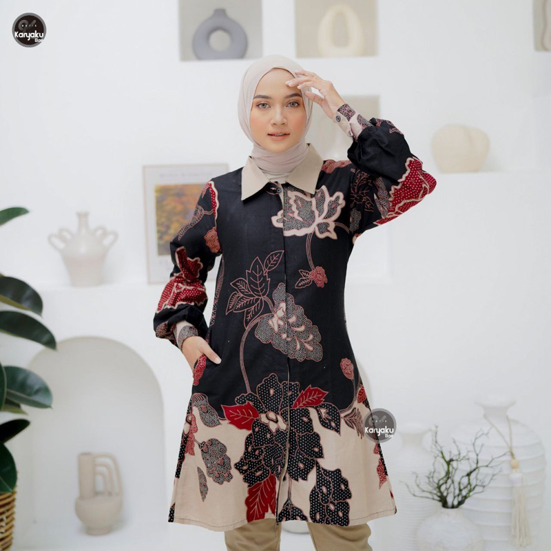 Atasan Tunik Batik Best Sellee Terbaru Couple Kemeja Batik Pria Lengan Panjang Bahan Kain Katun