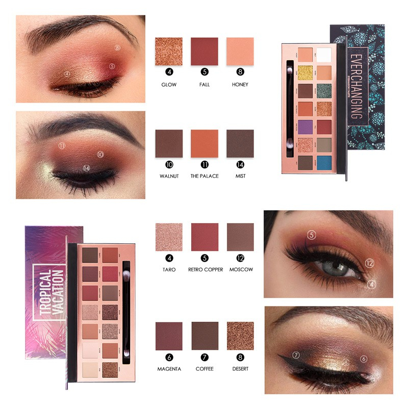 [100% Asli] FA49 FOCALLURE Tropical Vacation Eyeshadow Palette With Brush- 14 Warna Kosmetik Eyeshadow