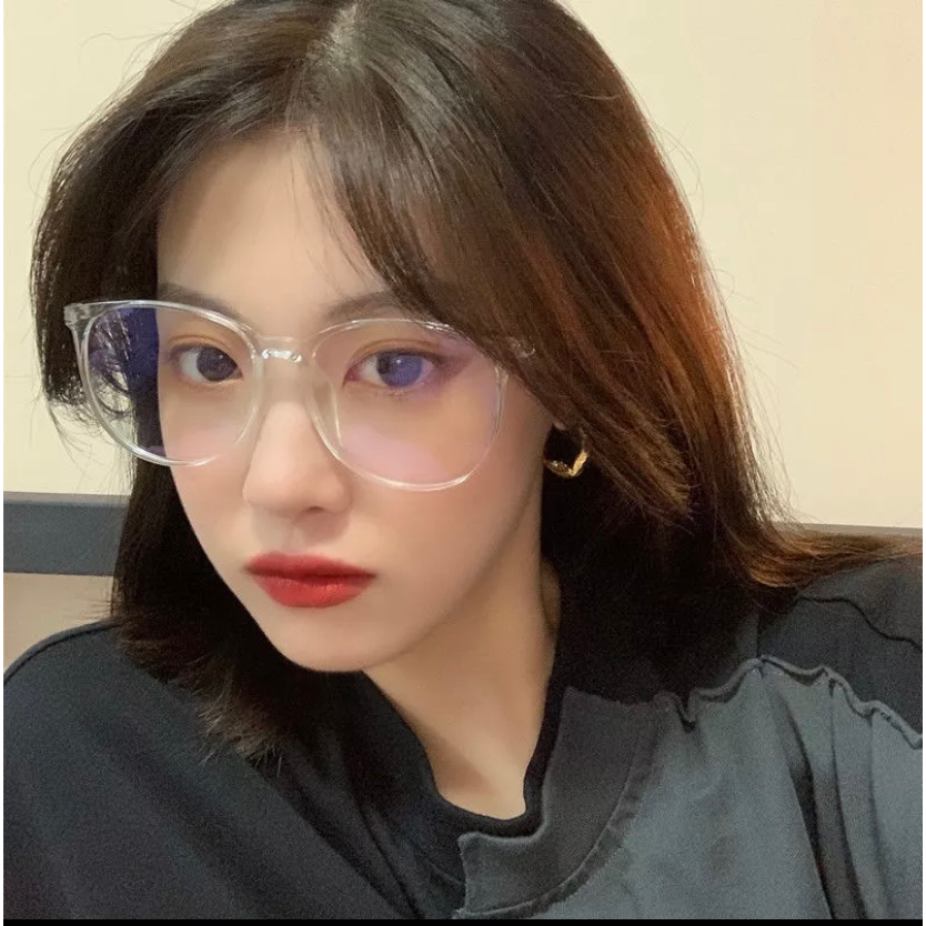 COD❤️Kacamata Wanita Korea Anti Radiasi Transparan Blue Light Bentuk Bulat Gaya Retro Eyeglasses Fashion