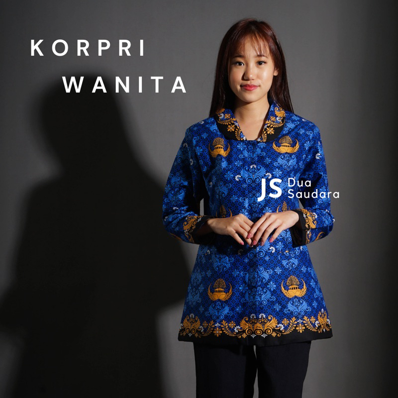 SERAGAM BATIK KORPRI WANITA KERAH HITAM LAPIS FURING / KEMEJA BATIK KORPRI TERBARU WANITA  / SERAGAM PNS BATIK KORPRI TERBARU / SERAGAM KORPRI TERBARU