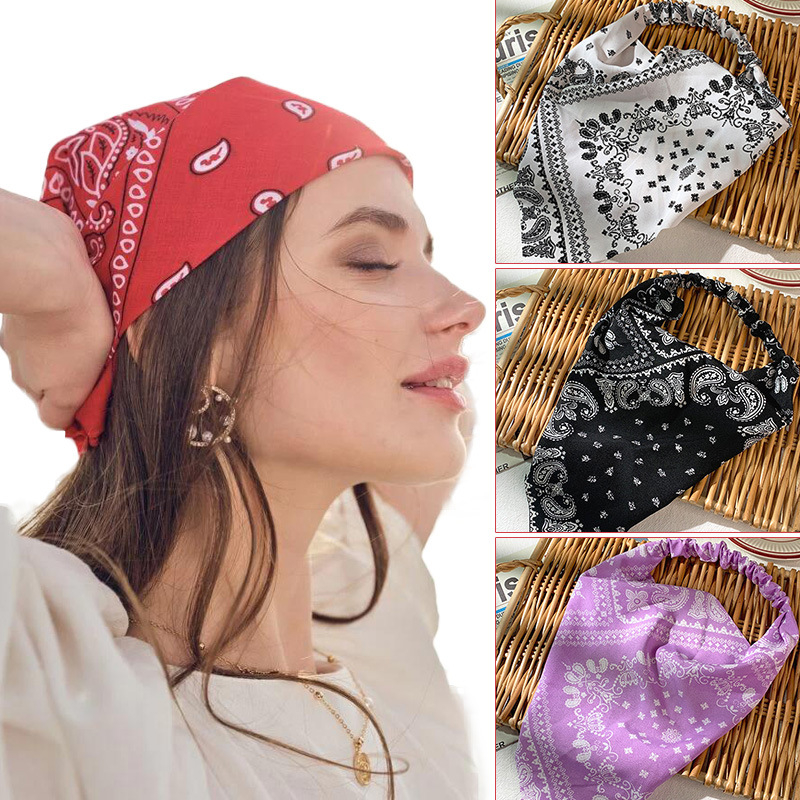 bandana Eropa dan Amerika bando retro sorban headband elastis all-match syal rambut segitiga syal ikat kepala diimpor ikat kepala hip hop scarf salyer