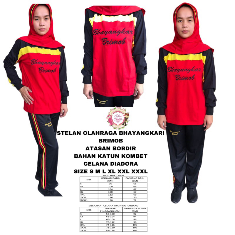 BAJU OLAHRAGA BHAYANGKARI BRIMOB CELANA LIST MERAH 1 STEL
