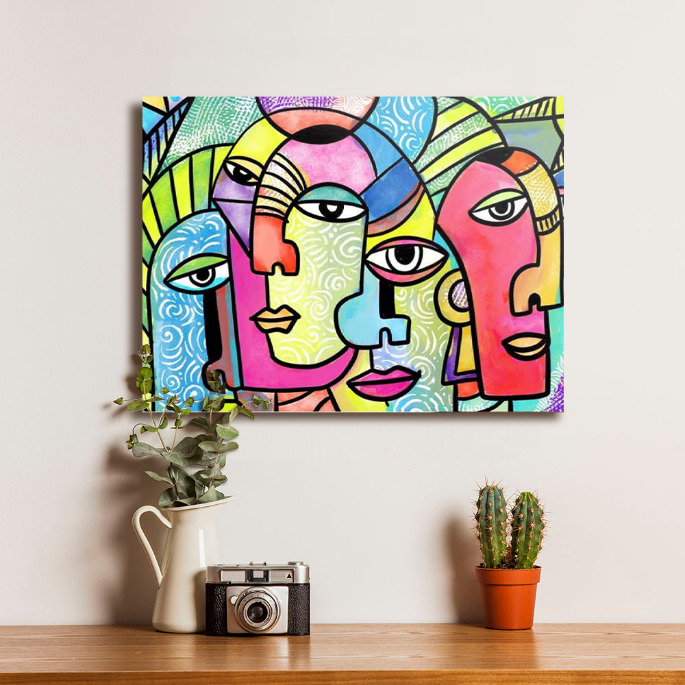 Poster Lukisan Abstrak Mozaik Siluet Indah 2 - Dekorasi Hiasan Dinding Kayu