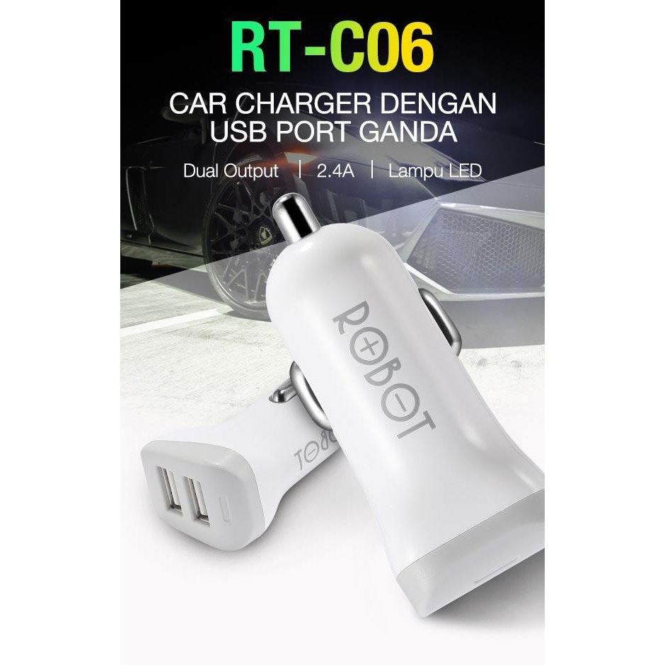 Robot RT-C06 Car Charger 2.4A Dual USB - Original Saver Mobil Vivan - RT-C06