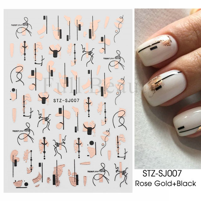 TAO Stiker Kuku Nail Art Sticker Abstrak Gold Rosegold Black Foil 3D series STZSJ