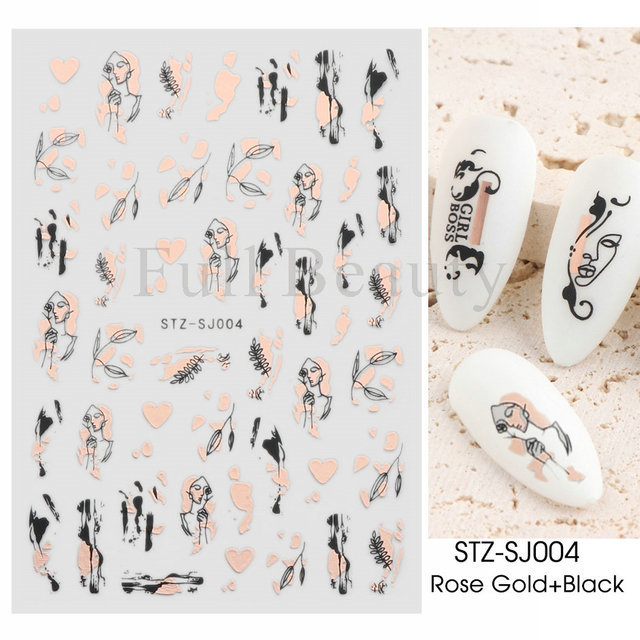 TAO Stiker Kuku Nail Art Sticker Abstrak Gold Rosegold Black Foil 3D series STZSJ