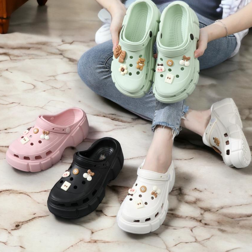 Sandal baim rubber eva sandal wedges perempuan hys / Sandal Kodok Wanita Sandal Kesehatan Sandal Kodok Jiblitz Sandal Baim Sendal Fuji Crocs HSN117 / SANDAL BAIM BANGKOK TEBAL BEAR IMPORT KARET JELLY