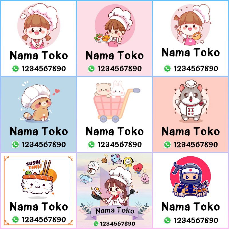 

Sticker Design untuk Logo Jualan olshop toko restoran rumah makan gambar koki anak cewek / kucing lucu imut sushi ninja dimsum bts army tiny tan bekery kue roti sambel cabe pizza burger nasi campur pangsit mie ayam tumpeng nasi kuning garpu sendok makanan