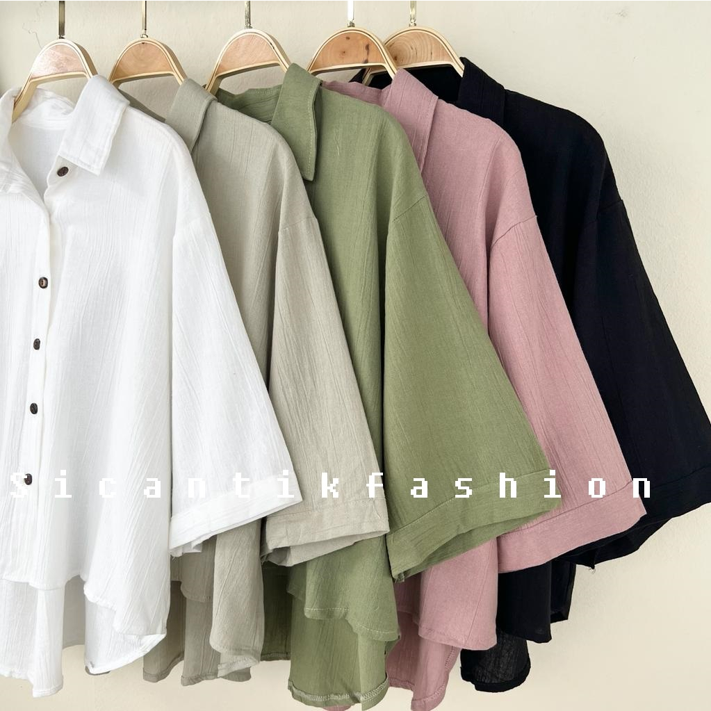 Kemeja Wanita Bahan Linen Crinkle
