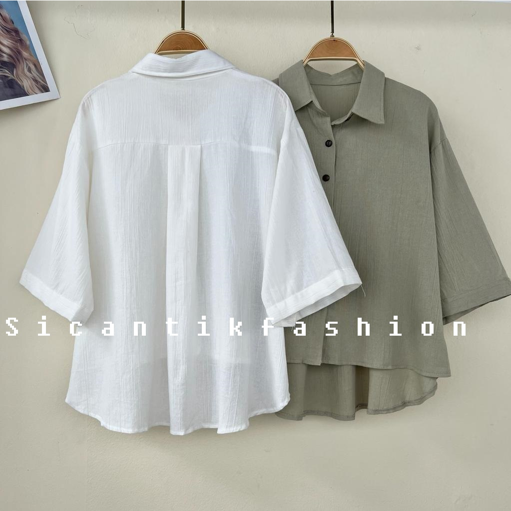 Kemeja Wanita Bahan Linen Crinkle