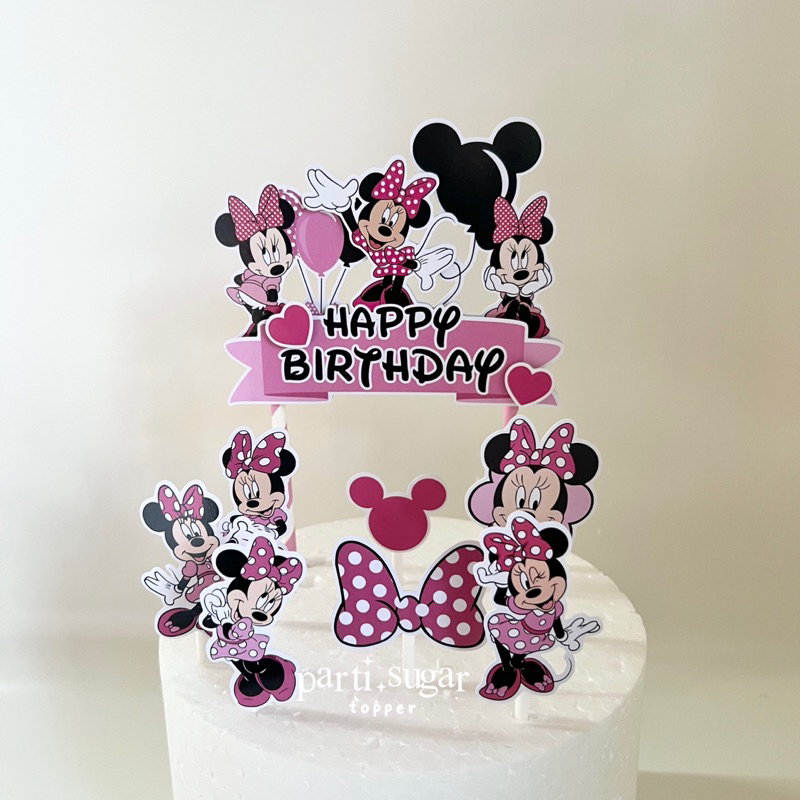 Custom Cake Topper 3D Hiasan Kue - Dekorasi Ulang Tahun - Karakter Minnie Mouse