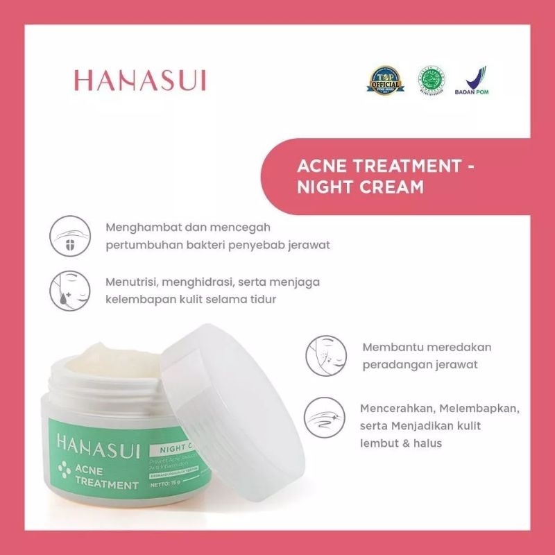 [Hijau 5 in 1] Hanasui Acne Treatment Paket 5 in 1 Free Pouch (Day Cream | Night Cream | Toner Essence | Gentle Cleanser | Spot Gel)