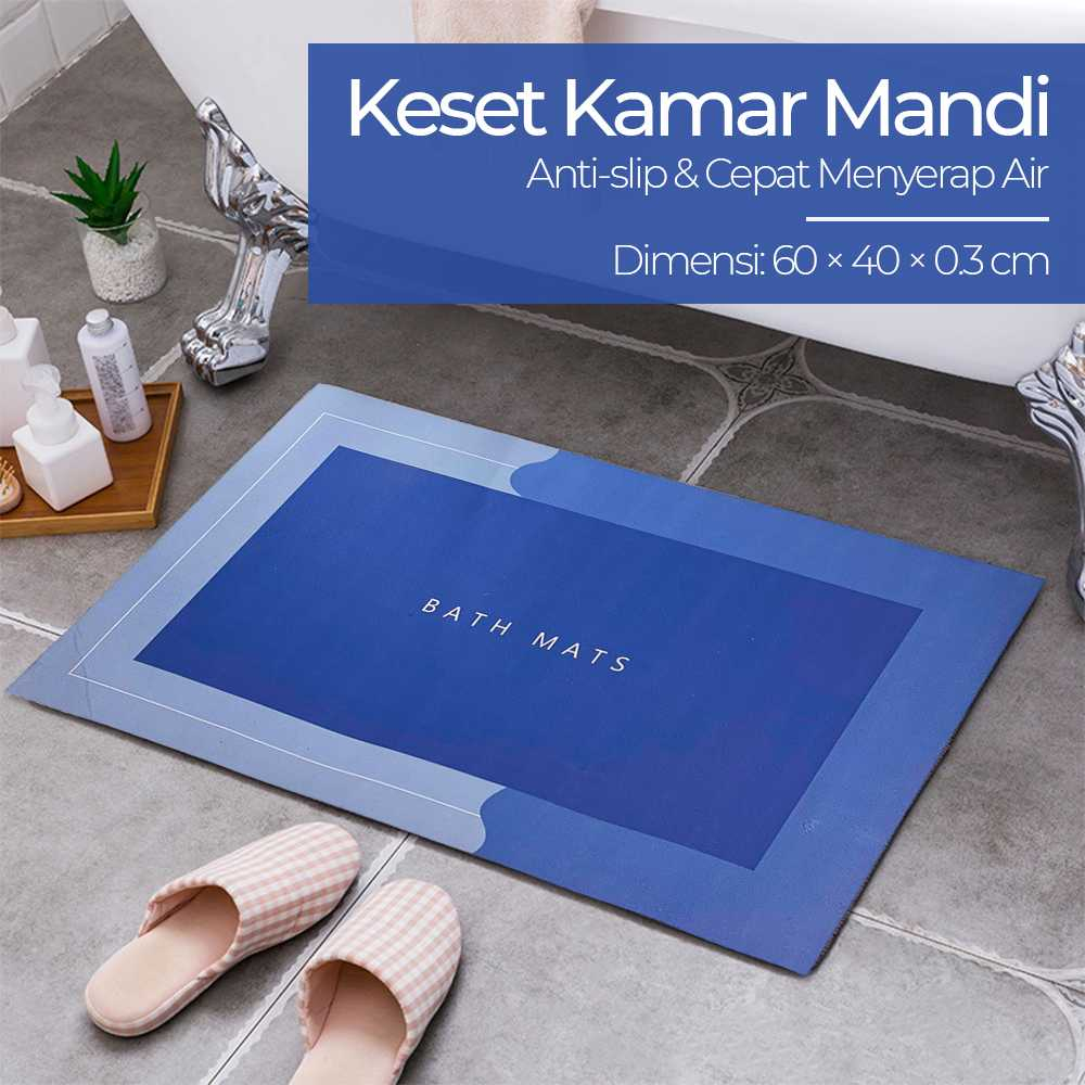 Keset Kamar Mandi Anti Slip Absorbent Rectangle 60 x 40 cm Keset Anti Licin Material Sponge Rubber Berkualitas