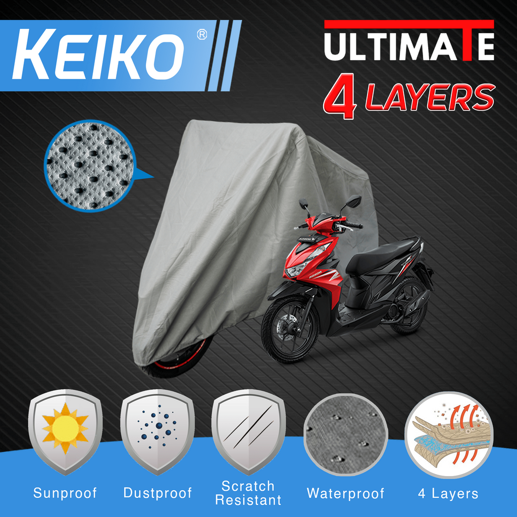 Sarung Cover Tutup 4 Layer Lapis Motor Besar (L) Waterproof Beat Astrea Freego Xride Soul Vespa Keiko Ultimate