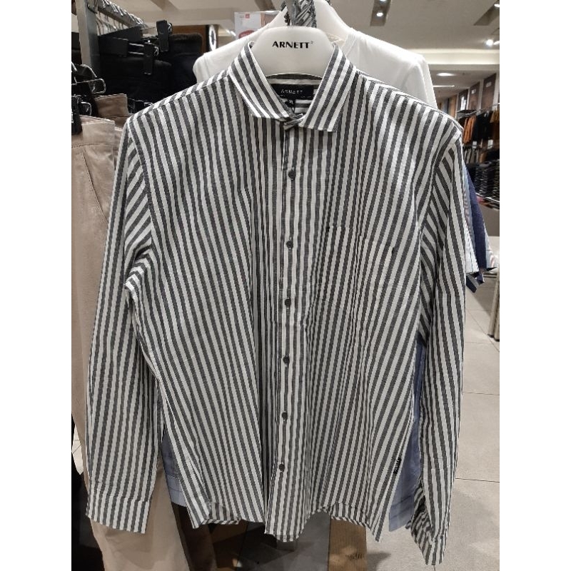 Arnett Baju Pria Kemeja Lengan Panjang Stripe Laki Laki Original Bahan Cotton