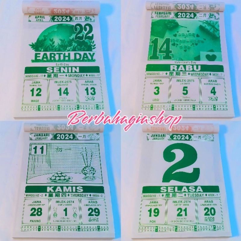 Kalender Calendar Chinese Harian Sobek Tahun Baru 2024 Ukuran Jumbo Besar Indonesia Lokal China New / Calender Robek Cina Jawa Arab Shio Naga Kayu Big Size