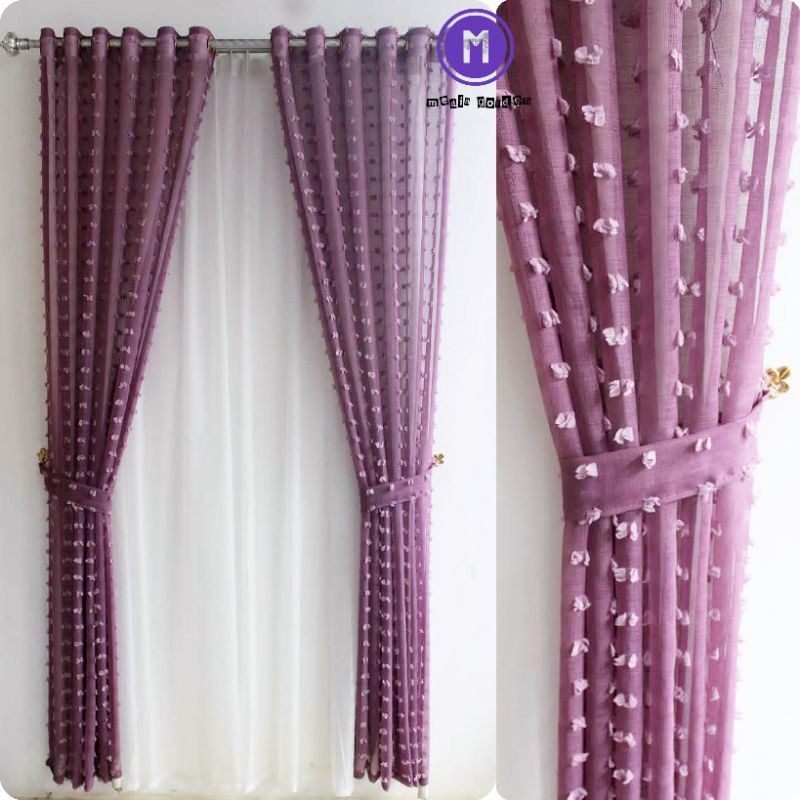 Gorden Jendela Minimalis Pintu Kamar Polos Murah Bahan Vitrase Transparan Model Smokring 12 Lubang R