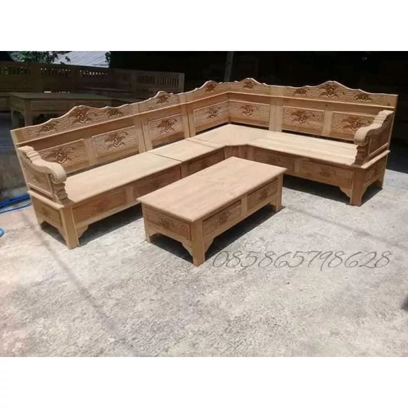 kursi tamu | kursi sudut kayu jati grade A perhutani MENTAHAN