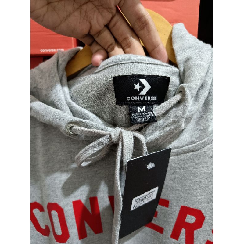 CONVERSE PULL OVER HODDIE  ALL STAR LOGO PRINT BLACK GREY ORIGINAL RESMI MAP