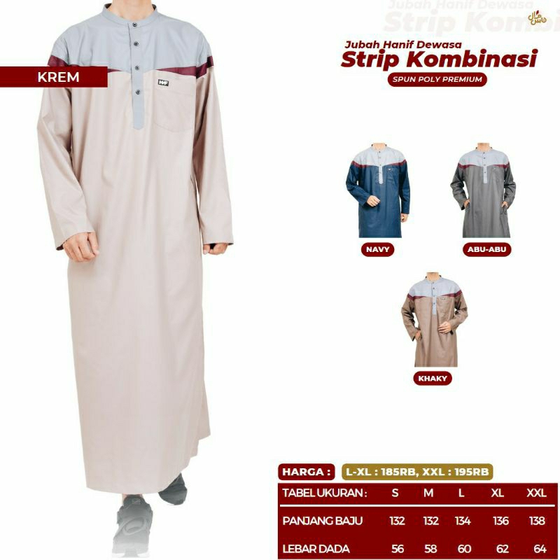 Jubah Dewasa Hanif Strip Kombinasi JubahPakistan Jubah LenganPanjang Modern Jubah Saudii Haramain