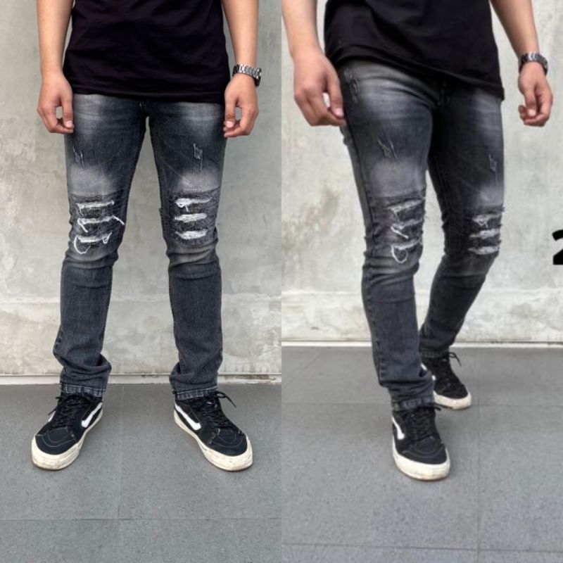 Black Ripped Edition DN1173™ Stretch, Celana Jeans Pria Sobek