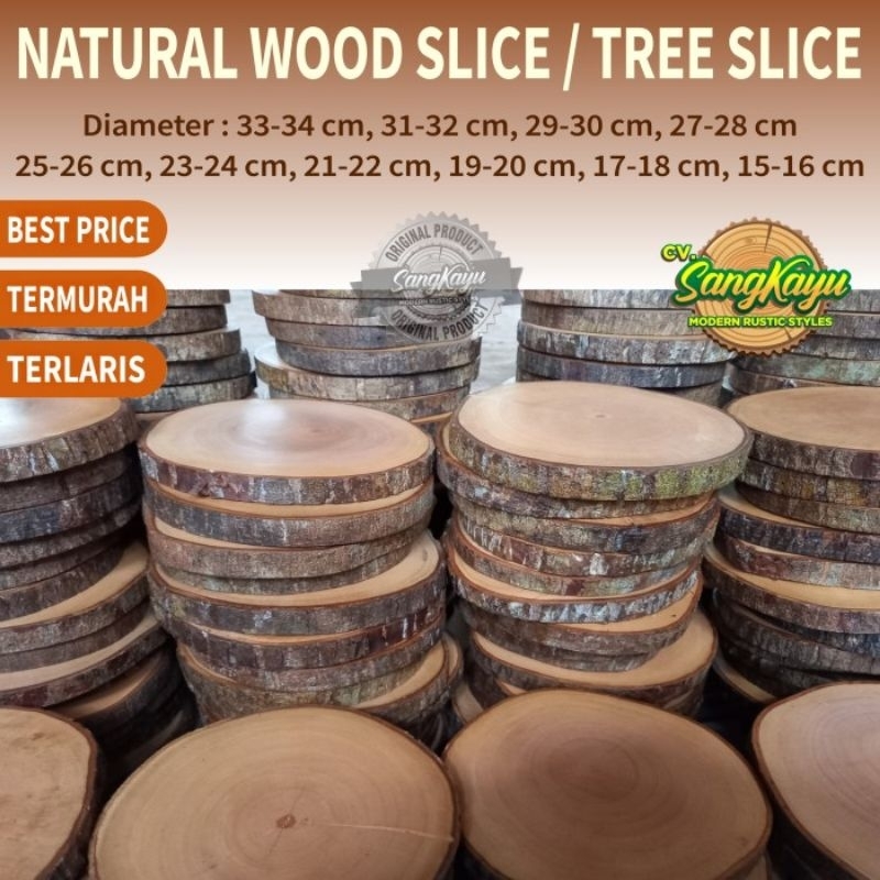 Termurah terlaris wood slice 23-25 cm sudah di vernis dekorasi talenan